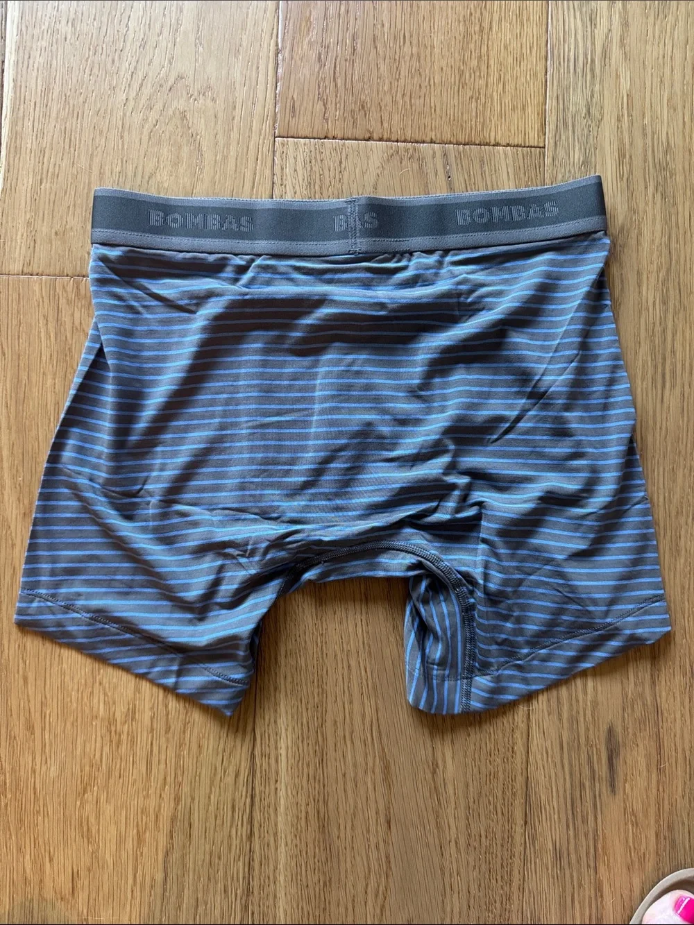 Bombas Mushroom Grey and Oyster Blue Striped Men's Boxer Briefs - Small